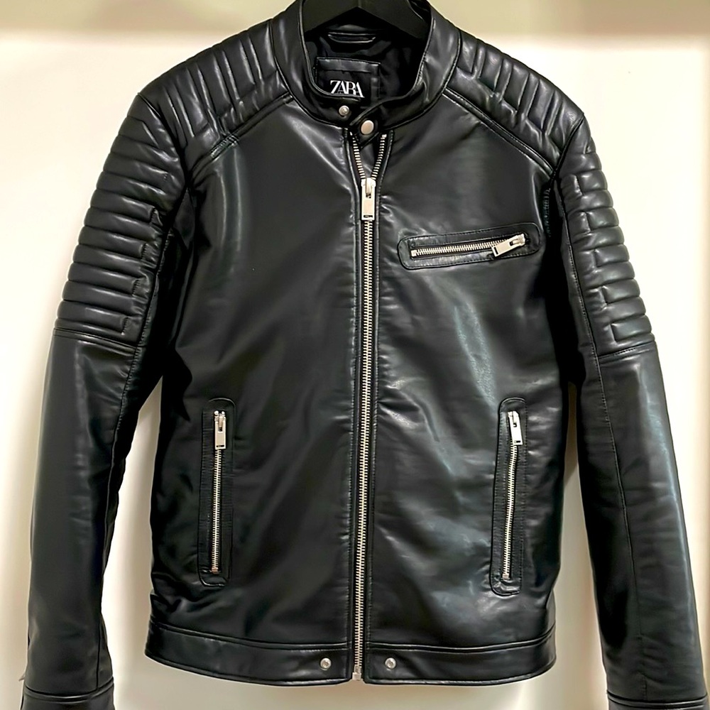 Zara Leather Padded Motorcycle Jacket